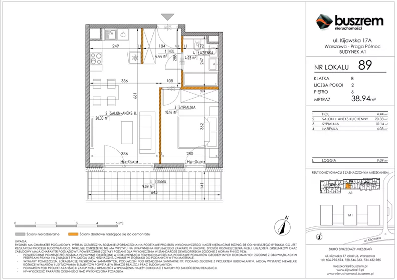 2 pokoje, mieszkanie 38,94 m², piętro 6, oferta nr 89, Kijowska 17A, Warszawa, Praga Północ, ul. Kijowska 17A