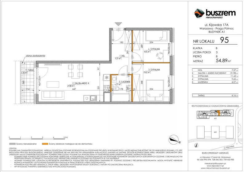 3 pokoje, mieszkanie 54,89 m², piętro 8, oferta nr 95, Kijowska 17A, Warszawa, Praga Północ, ul. Kijowska 17A