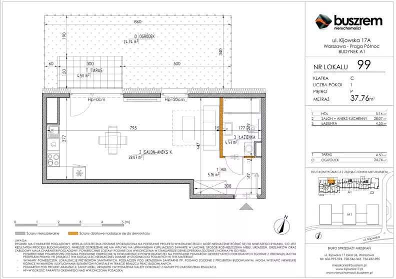 1 pokój, mieszkanie 37,76 m², parter, oferta nr 99, Kijowska 17A, Warszawa, Praga Północ, ul. Kijowska 17A