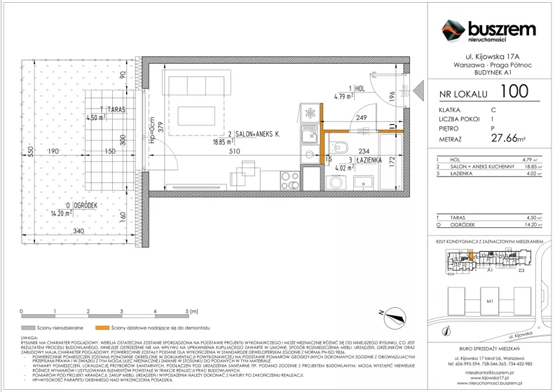 1 pokój, mieszkanie 27,66 m², parter, oferta nr 100, Kijowska 17A, Warszawa, Praga Północ, ul. Kijowska 17A