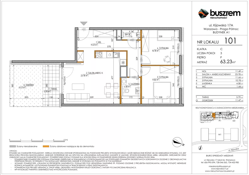 3 pokoje, mieszkanie 63,23 m², parter, oferta nr 101, Kijowska 17A, Warszawa, Praga Północ, ul. Kijowska 17A
