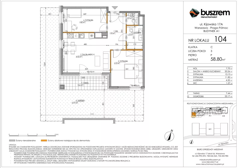 3 pokoje, mieszkanie 58,80 m², parter, oferta nr 104, Kijowska 17A, Warszawa, Praga Północ, ul. Kijowska 17A