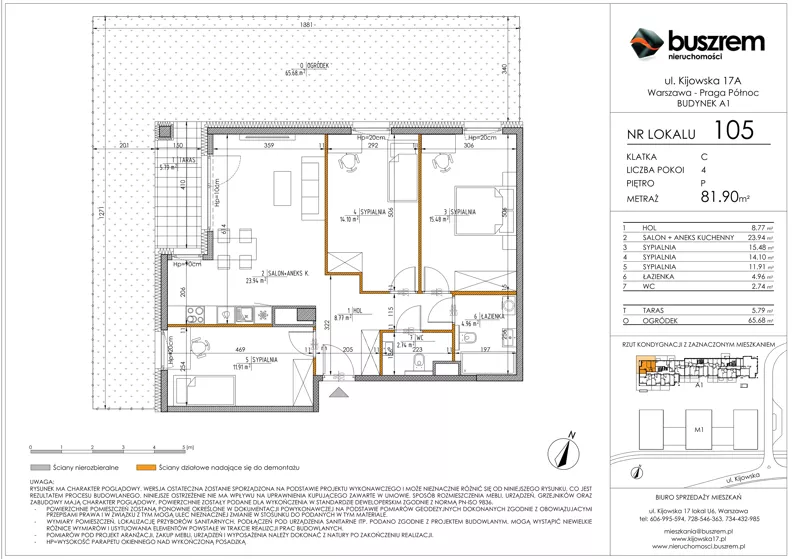 4 pokoje, mieszkanie 81,90 m², parter, oferta nr 105, Kijowska 17A, Warszawa, Praga Północ, ul. Kijowska 17A