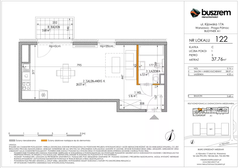 1 pokój, mieszkanie 37,76 m², piętro 3, oferta nr 122, Kijowska 17A, Warszawa, Praga Północ, ul. Kijowska 17A