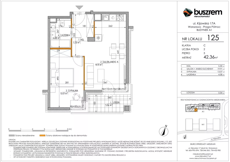 2 pokoje, mieszkanie 42,36 m², piętro 3, oferta nr 125, Kijowska 17A, Warszawa, Praga Północ, ul. Kijowska 17A