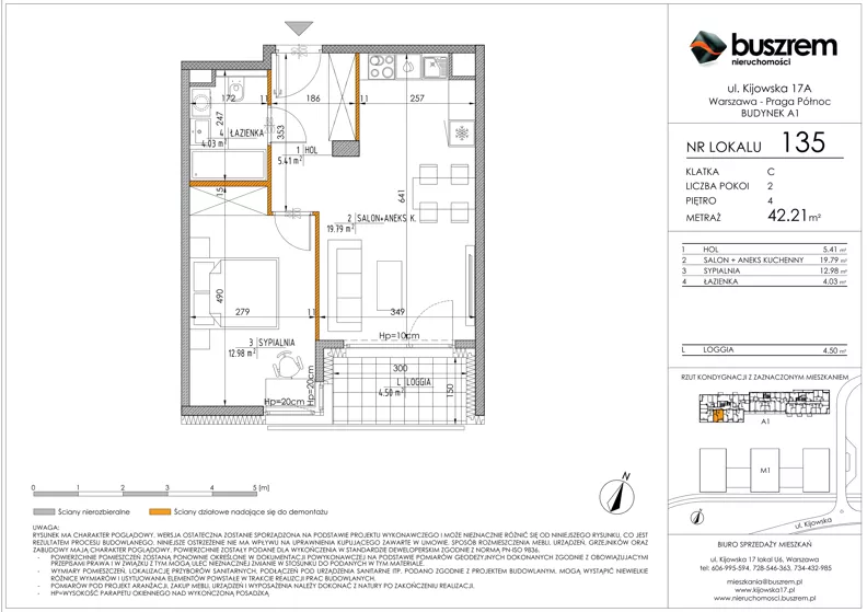 2 pokoje, mieszkanie 42,21 m², piętro 4, oferta nr 135, Kijowska 17A, Warszawa, Praga Północ, ul. Kijowska 17A