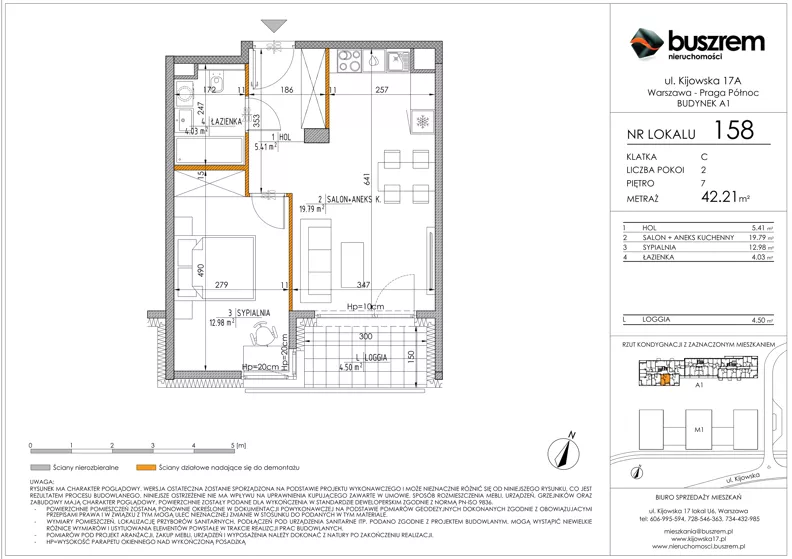 2 pokoje, mieszkanie 42,21 m², piętro 7, oferta nr 158, Kijowska 17A, Warszawa, Praga Północ, ul. Kijowska 17A