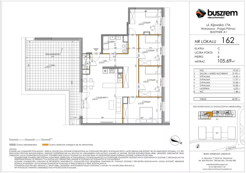 5 pokoi, mieszkanie 105,69 m², piętro 8, oferta nr 162, Kijowska 17A, Warszawa, Praga Północ, ul. Kijowska 17A
