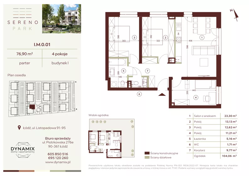 4 pokoje, mieszkanie 76,90 m², parter, oferta nr I.M.0.01, Sereno Park, Łódź, Widzew, Stoki, ul. Listopadowa 91-95
