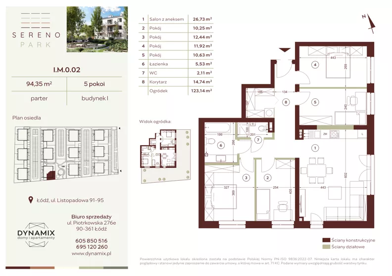 5 pokoi, mieszkanie 94,35 m², parter, oferta nr I.M.0.02, Sereno Park, Łódź, Widzew, Stoki, ul. Listopadowa 91-95