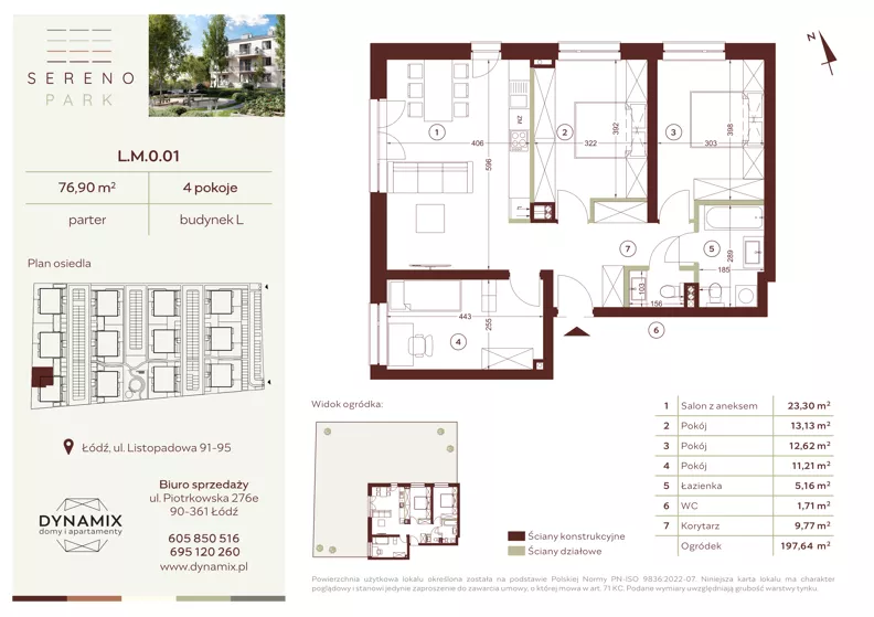4 pokoje, mieszkanie 76,90 m², parter, oferta nr L.M.0.01, Sereno Park, Łódź, Widzew, Stoki, ul. Listopadowa 91-95