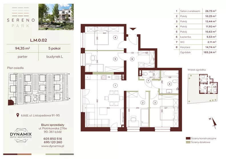 5 pokoi, mieszkanie 94,35 m², parter, oferta nr L.M.0.02, Sereno Park, Łódź, Widzew, Stoki, ul. Listopadowa 91-95