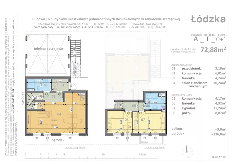 3 pokoje, mieszkanie 72,88 m², parter, oferta nr A1, Łódzka, Kraków, Swoszowice, Kliny, ul. Łódzka
