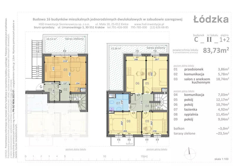 5 pokoi, mieszkanie 83,73 m², piętro 1, oferta nr C2, Łódzka, Kraków, Swoszowice, Kliny, ul. Łódzka