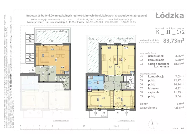5 pokoi, mieszkanie 83,73 m², piętro 1, oferta nr K2, Łódzka, Kraków, Swoszowice, Kliny, ul. Łódzka