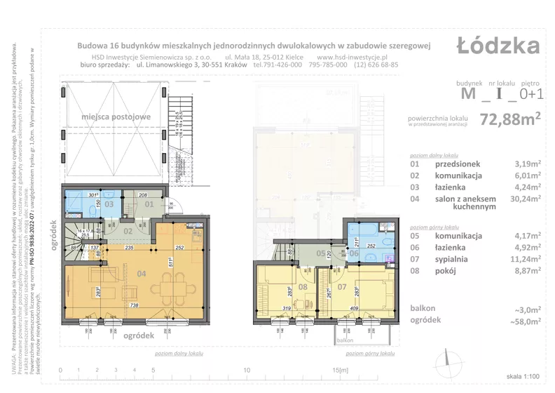 3 pokoje, mieszkanie 72,88 m², parter, oferta nr M1, Łódzka, Kraków, Swoszowice, Kliny, ul. Łódzka