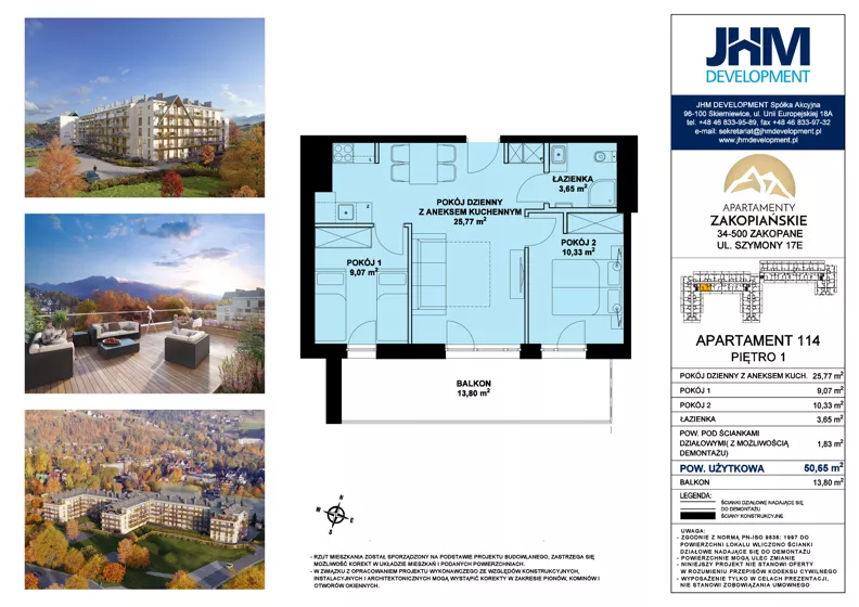3 pokoje, mieszkanie 48,82 m², piętro 2, oferta nr 114, Apartamenty Zakopiańskie, Zakopane, ul. Szymony 17E