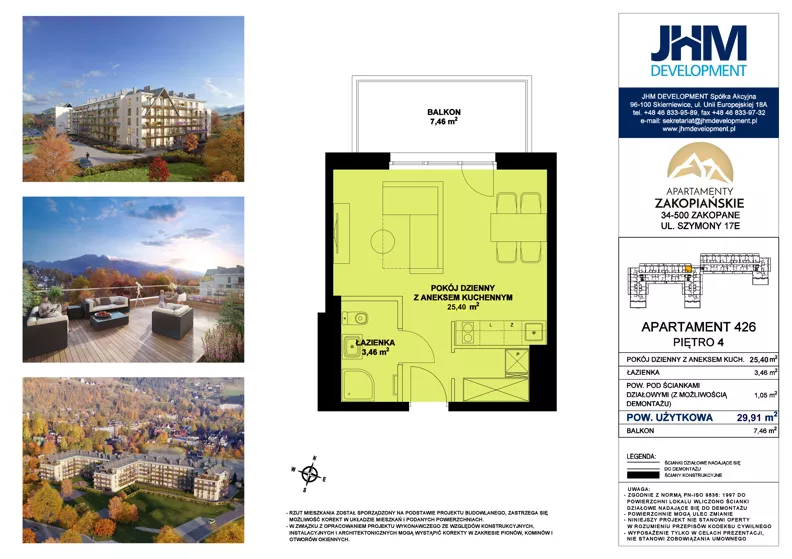 1 pokój, mieszkanie 28,86 m², piętro 4, oferta nr 426, Apartamenty Zakopiańskie, Zakopane, ul. Szymony 17E