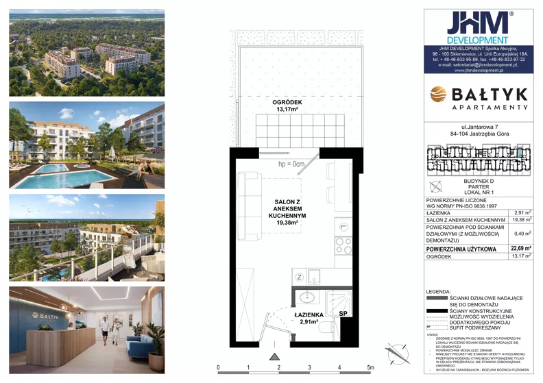 1 pokój, apartament inwestycyjny 22,69 m², piętro 1, oferta nr D/1, Apartamenty Bałtyk - komfortowe lokale nad morzem, Jastrzębia Góra, ul. Jantarowa 3