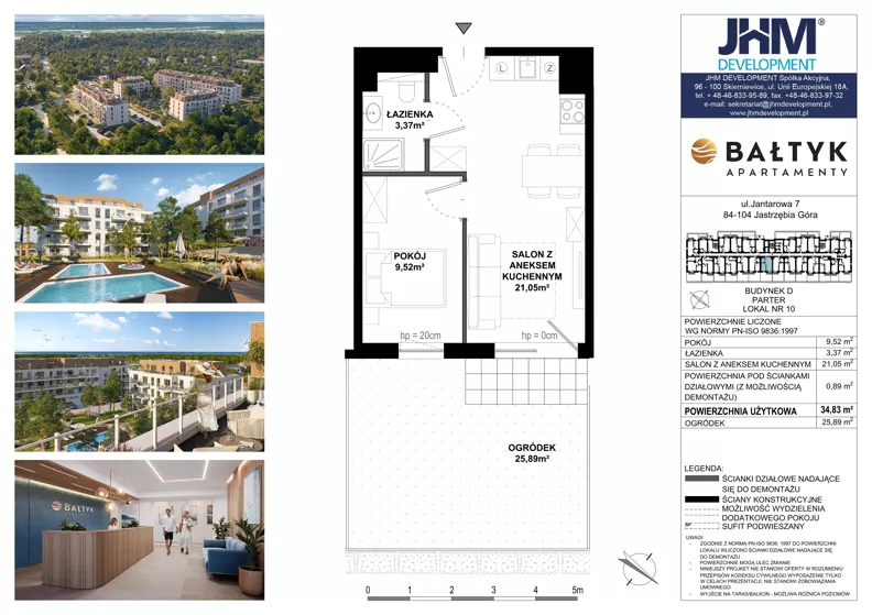 2 pokoje, apartament inwestycyjny 34,83 m², piętro 1, oferta nr D/10, Apartamenty Bałtyk - komfortowe lokale nad morzem, Jastrzębia Góra, ul. Jantarowa 3