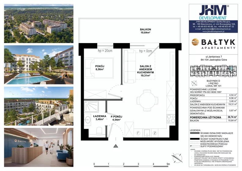 2 pokoje, apartament inwestycyjny 36,74 m², piętro 2, oferta nr D/101, Apartamenty Bałtyk - komfortowe lokale nad morzem, Jastrzębia Góra, ul. Jantarowa 3