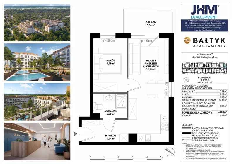 2 pokoje, apartament inwestycyjny 40,00 m², piętro 2, oferta nr D/102, Apartamenty Bałtyk - komfortowe lokale nad morzem, Jastrzębia Góra, ul. Jantarowa 3