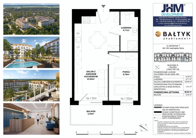 2 pokoje, apartament inwestycyjny 38,55 m², piętro 2, oferta nr D/106, Apartamenty Bałtyk - komfortowe lokale nad morzem, Jastrzębia Góra, ul. Jantarowa 3