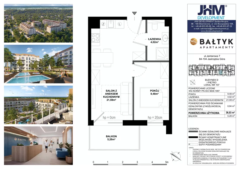 2 pokoje, apartament inwestycyjny 36,03 m², piętro 2, oferta nr D/107, Apartamenty Bałtyk - komfortowe lokale nad morzem, Jastrzębia Góra, ul. Jantarowa 3
