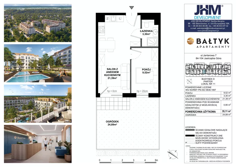 2 pokoje, apartament inwestycyjny 35,11 m², piętro 1, oferta nr D/11, Apartamenty Bałtyk - komfortowe lokale nad morzem, Jastrzębia Góra, ul. Jantarowa 3