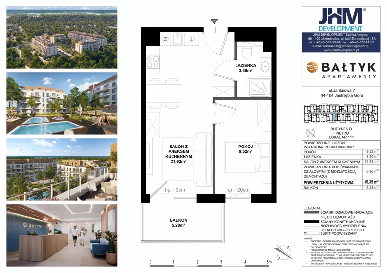 2 pokoje, apartament inwestycyjny 35,35 m², piętro 2, oferta nr D/111, Apartamenty Bałtyk - komfortowe lokale nad morzem, Jastrzębia Góra, ul. Jantarowa 3