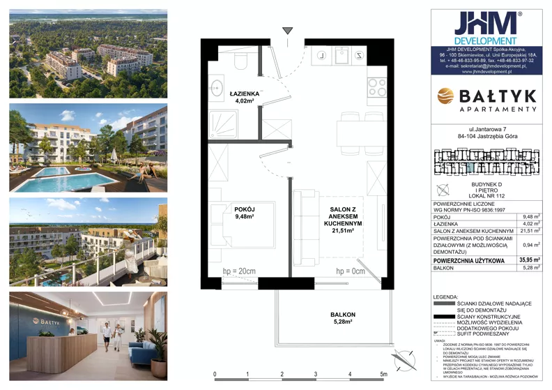 2 pokoje, apartament inwestycyjny 35,95 m², piętro 2, oferta nr D/112, Apartamenty Bałtyk - komfortowe lokale nad morzem, Jastrzębia Góra, ul. Jantarowa 3