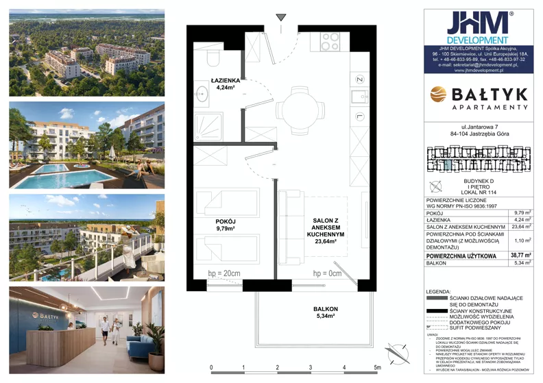 2 pokoje, apartament inwestycyjny 38,77 m², piętro 2, oferta nr D/114, Apartamenty Bałtyk - komfortowe lokale nad morzem, Jastrzębia Góra, ul. Jantarowa 3