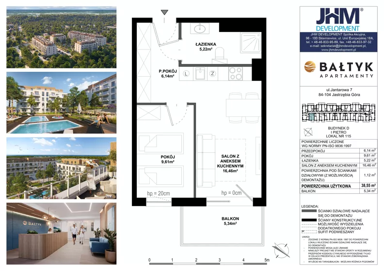 2 pokoje, apartament inwestycyjny 38,55 m², piętro 2, oferta nr D/115, Apartamenty Bałtyk - komfortowe lokale nad morzem, Jastrzębia Góra, ul. Jantarowa 3