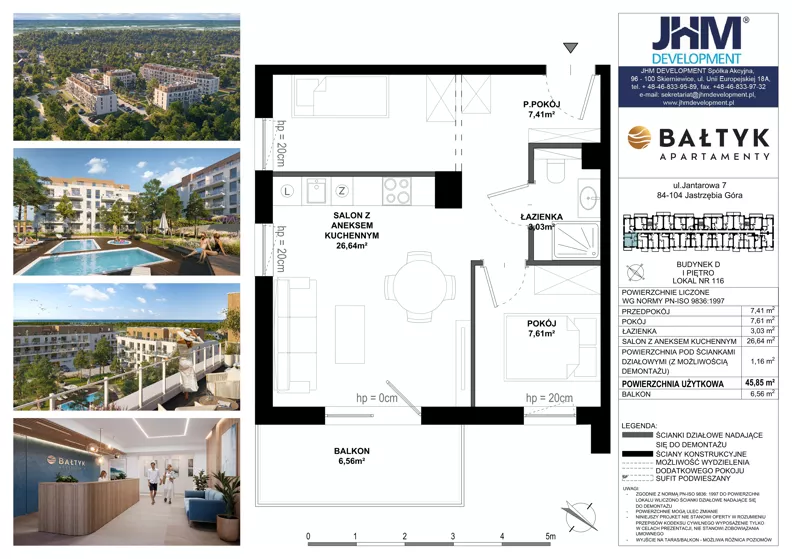 2 pokoje, apartament inwestycyjny 45,85 m², piętro 2, oferta nr D/116, Apartamenty Bałtyk - komfortowe lokale nad morzem, Jastrzębia Góra, ul. Jantarowa 3