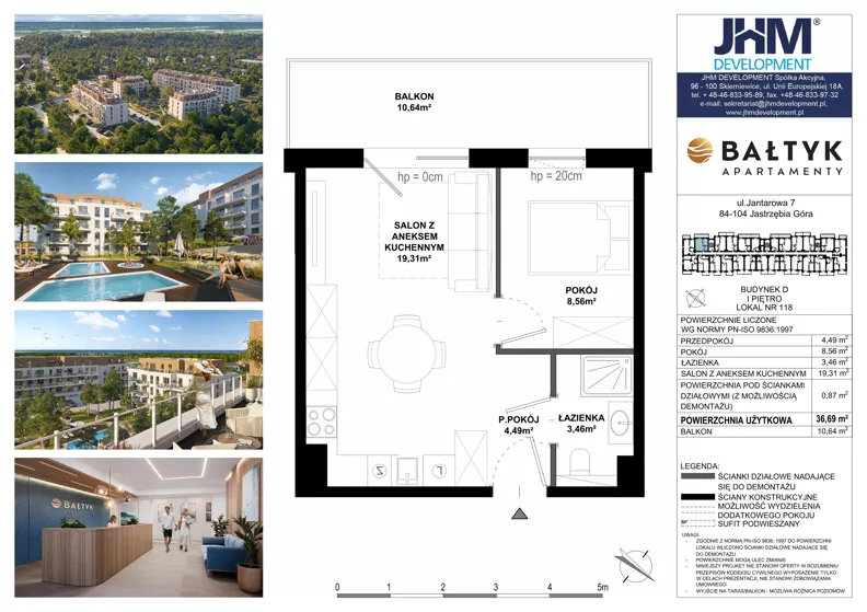 2 pokoje, apartament inwestycyjny 36,69 m², piętro 2, oferta nr D/118, Apartamenty Bałtyk - komfortowe lokale nad morzem, Jastrzębia Góra, ul. Jantarowa 3