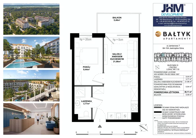 2 pokoje, apartament inwestycyjny 36,11 m², piętro 2, oferta nr D/119, Apartamenty Bałtyk - komfortowe lokale nad morzem, Jastrzębia Góra, ul. Jantarowa 3