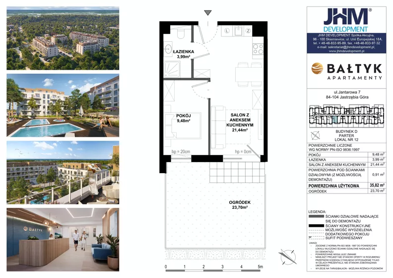 2 pokoje, apartament inwestycyjny 35,82 m², piętro 1, oferta nr D/12, Apartamenty Bałtyk - komfortowe lokale nad morzem, Jastrzębia Góra, ul. Jantarowa 3