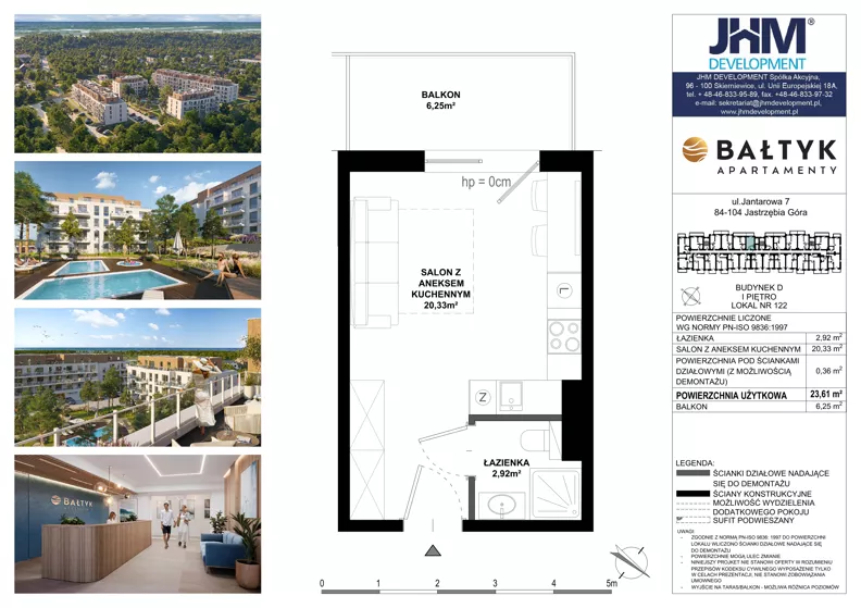1 pokój, apartament inwestycyjny 23,61 m², piętro 2, oferta nr D/122, Apartamenty Bałtyk - komfortowe lokale nad morzem, Jastrzębia Góra, ul. Jantarowa 3