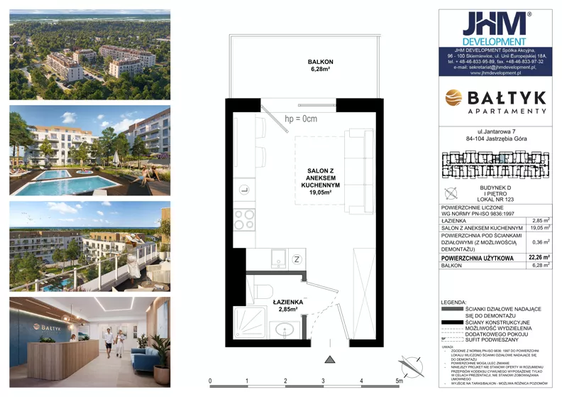 1 pokój, apartament inwestycyjny 22,26 m², piętro 2, oferta nr D/123, Apartamenty Bałtyk - komfortowe lokale nad morzem, Jastrzębia Góra, ul. Jantarowa 3