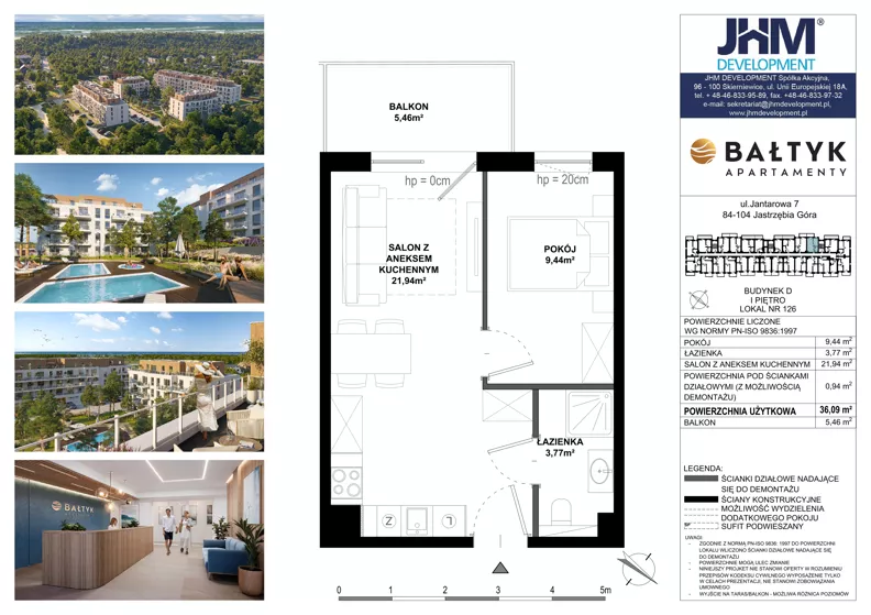2 pokoje, apartament inwestycyjny 36,09 m², piętro 2, oferta nr D/126, Apartamenty Bałtyk - komfortowe lokale nad morzem, Jastrzębia Góra, ul. Jantarowa 3