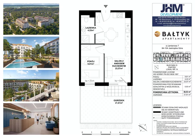 2 pokoje, apartament inwestycyjny 38,53 m², piętro 1, oferta nr D/14, Apartamenty Bałtyk - komfortowe lokale nad morzem, Jastrzębia Góra, ul. Jantarowa 3