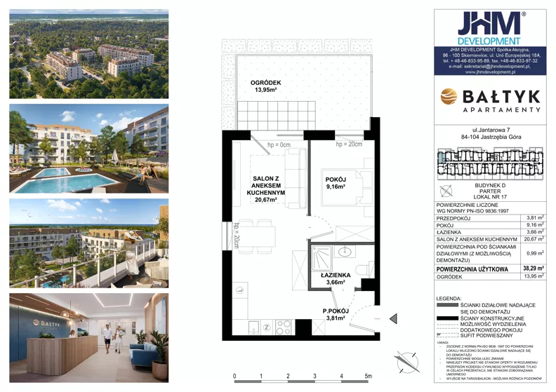 2 pokoje, apartament inwestycyjny 38,29 m², piętro 1, oferta nr D/17, Apartamenty Bałtyk - komfortowe lokale nad morzem, Jastrzębia Góra, ul. Jantarowa 3