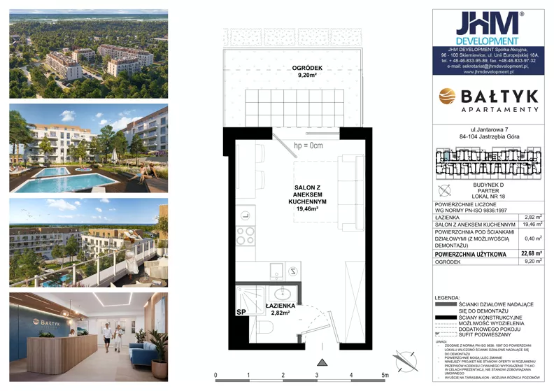 1 pokój, apartament inwestycyjny 22,68 m², piętro 1, oferta nr D/18, Apartamenty Bałtyk - komfortowe lokale nad morzem, Jastrzębia Góra, ul. Jantarowa 3