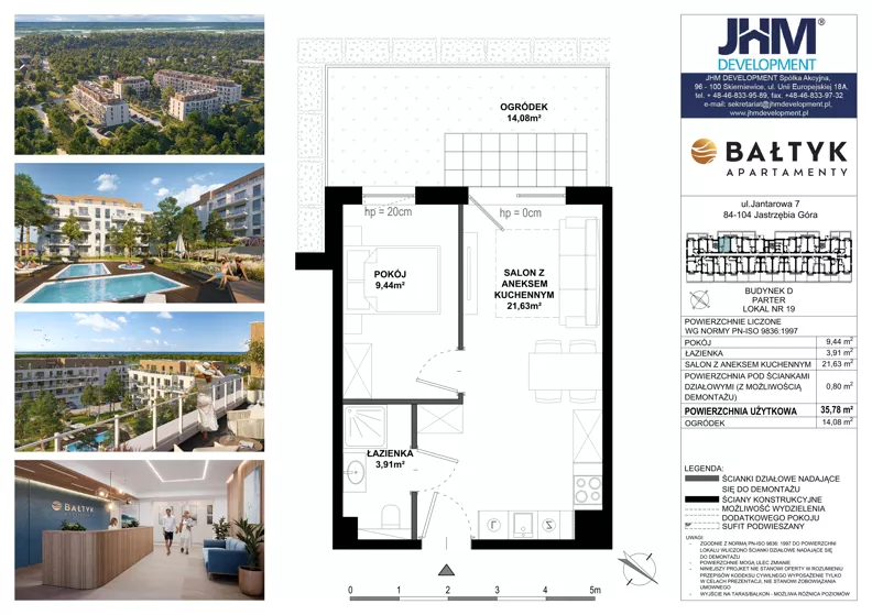 2 pokoje, apartament inwestycyjny 35,78 m², piętro 1, oferta nr D/19, Apartamenty Bałtyk - komfortowe lokale nad morzem, Jastrzębia Góra, ul. Jantarowa 3