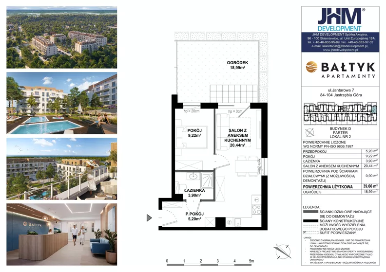 2 pokoje, apartament inwestycyjny 39,66 m², piętro 1, oferta nr D/2, Apartamenty Bałtyk - komfortowe lokale nad morzem, Jastrzębia Góra, ul. Jantarowa 3
