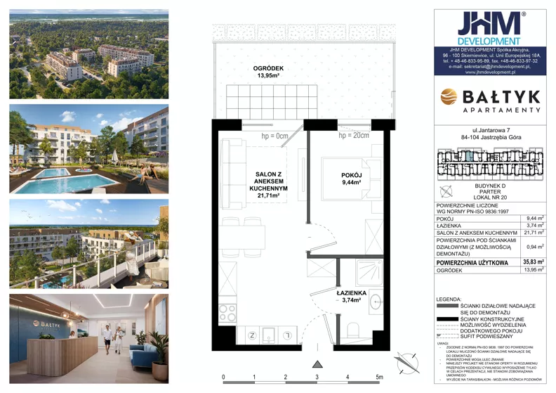 2 pokoje, apartament inwestycyjny 35,83 m², piętro 1, oferta nr D/20, Apartamenty Bałtyk - komfortowe lokale nad morzem, Jastrzębia Góra, ul. Jantarowa 3
