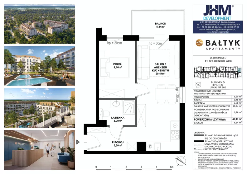 2 pokoje, apartament inwestycyjny 40,06 m², piętro 3, oferta nr D/202, Apartamenty Bałtyk - komfortowe lokale nad morzem, Jastrzębia Góra, ul. Jantarowa 3