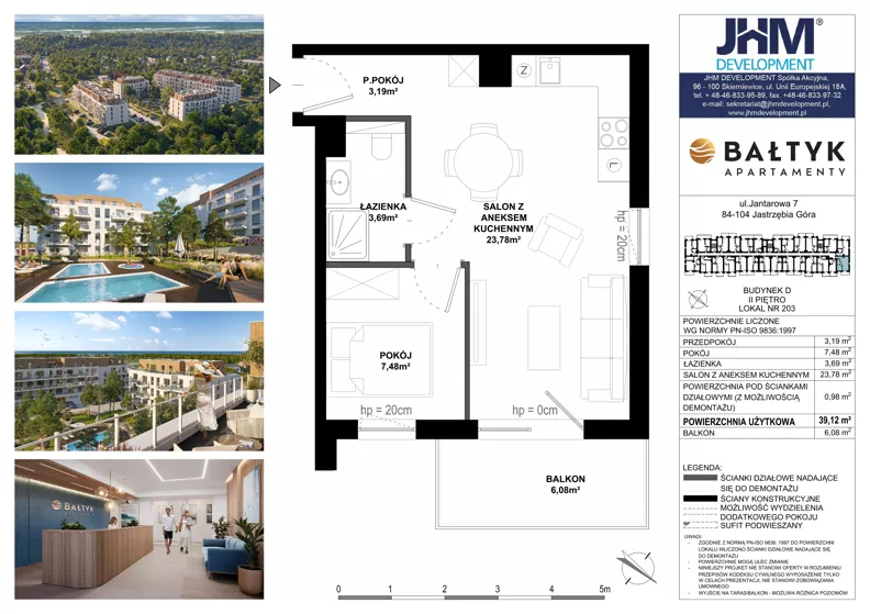 2 pokoje, apartament inwestycyjny 39,12 m², piętro 3, oferta nr D/203, Apartamenty Bałtyk - komfortowe lokale nad morzem, Jastrzębia Góra, ul. Jantarowa 3
