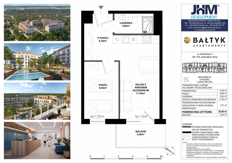 2 pokoje, apartament inwestycyjny 38,59 m², piętro 3, oferta nr D/205, Apartamenty Bałtyk - komfortowe lokale nad morzem, Jastrzębia Góra, ul. Jantarowa 3