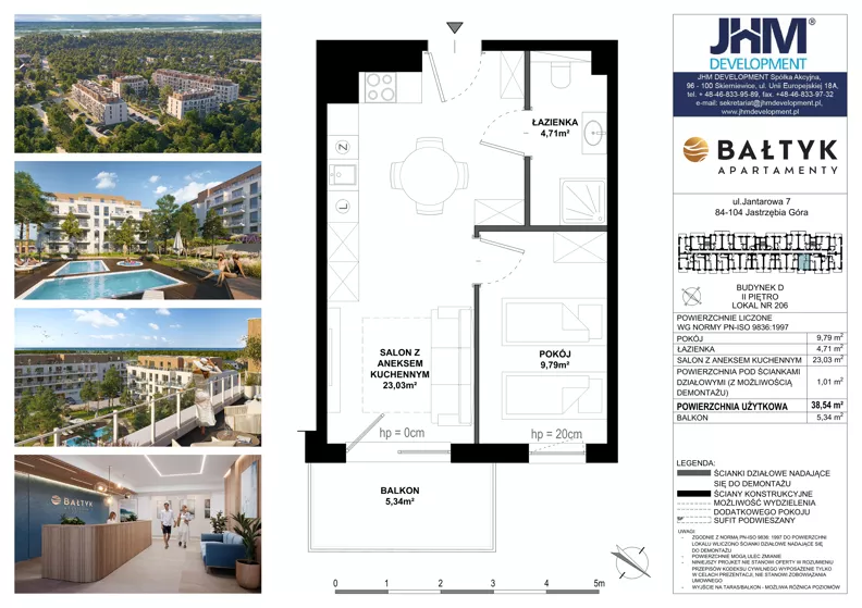 2 pokoje, apartament inwestycyjny 38,54 m², piętro 3, oferta nr D/206, Apartamenty Bałtyk - komfortowe lokale nad morzem, Jastrzębia Góra, ul. Jantarowa 3